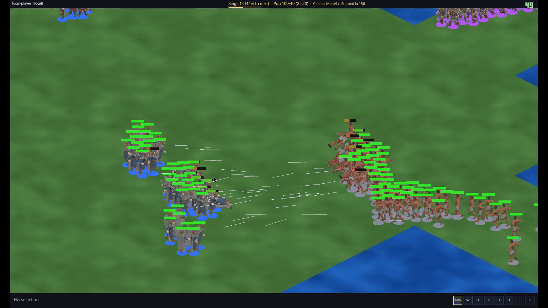 Two lines trade a volley of arrows